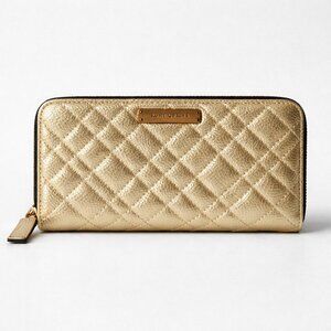 Kurt Geiger London Metallic Gold Quilted Leather Zip-Around Wallet NWT